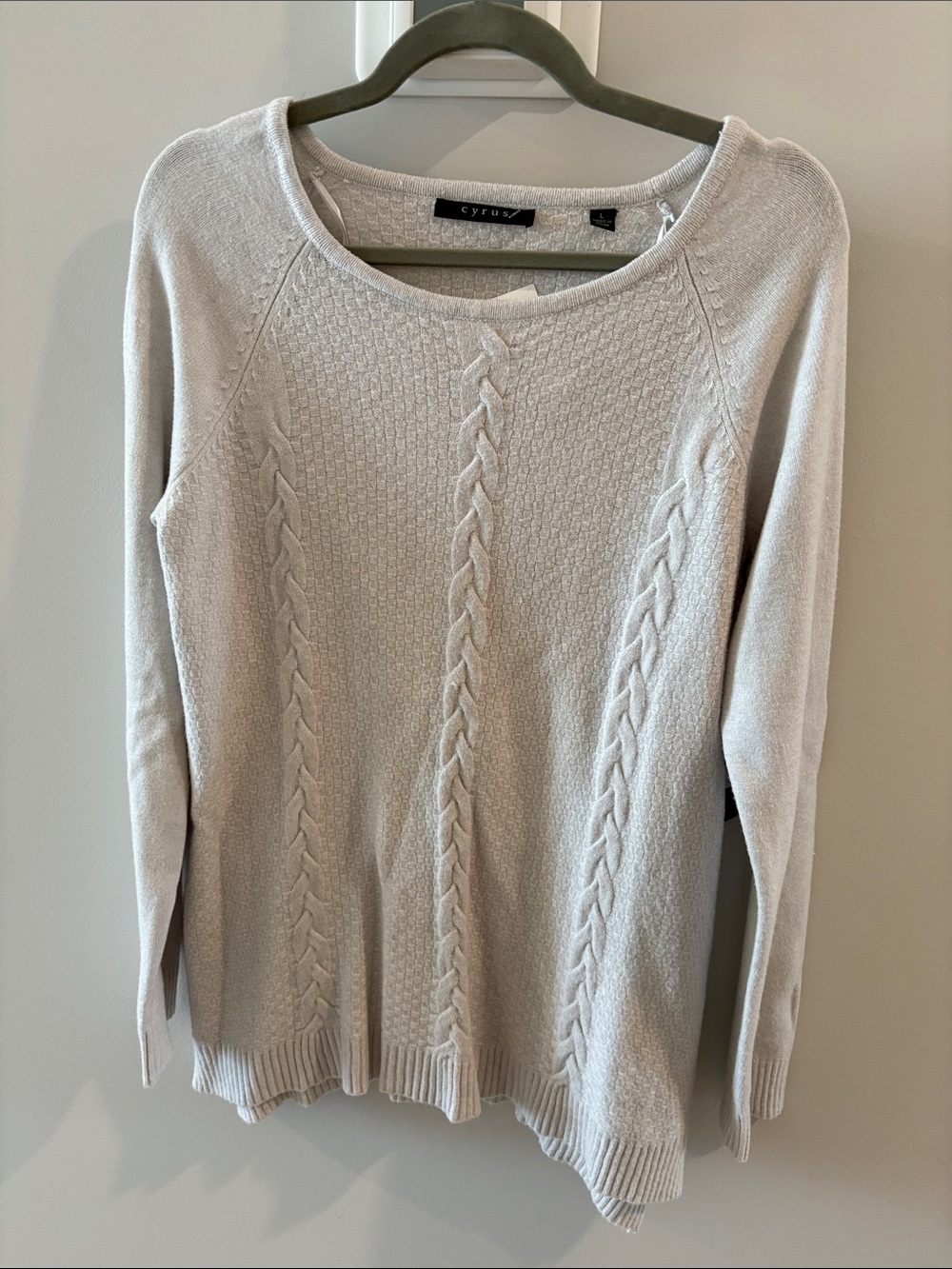 Cyrus Cream Cable-Front Crew Sweater